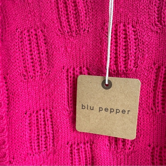 Blu Pepper Checkered Textured Knit Bright Pink Cardigan size S - Picture 8 of 8